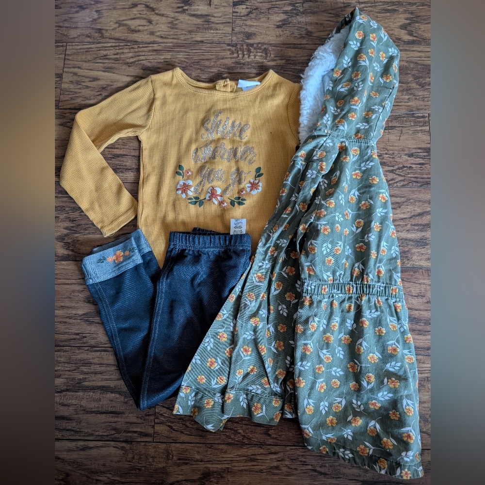 💥3/$24 Little Lass Girls Yellow And Green 3 Piece Floral Set